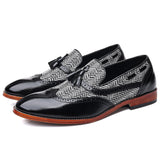 Indo Western Shoes British Style Fashion Men's Shoes Stitching Handmade Carved Breathable Tassel Loafers Leather Shoes