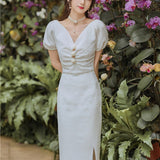 Women cottagecore Dress Summer Dress Retro V-neck Dress
