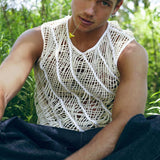 Transparent Shirt for Men Stretch Knitted Hollow Sexy Vest Men