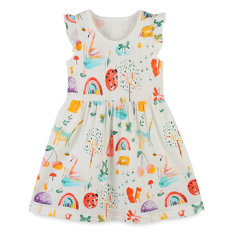 Girl Dress Children's Summer Clothing Skirt Cartoon Printed Short Sleeve