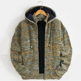 Mens Flannel Jacket with Hoodie Autumn and Winter Loose Hooded Sweater Zipper Cardigan Sweater Coat