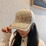 Vintage Check Baseball Cap Lattice Rhinestone