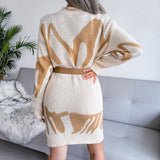 Sweater Dress Outfit With Tights 2 Pieces Set Autumn and Winter Geometric Pattern Woolen Skirt Knitted Dress
