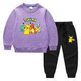 Children Pokemon Pikachu Hoodie & Pant Set Pure Color Cotton Quality Sweatshirt Set Trousers