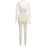 Summer Women's Sexy Cutout One Shoulder High Waist Tight Casual Sports Fitness Jumpsuit