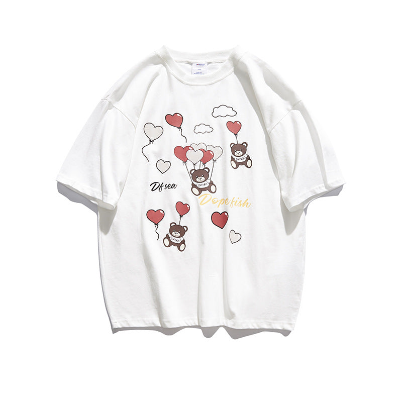 Men's T-shirt Love Bear Summer Casual Loose Cartoon Printed Short-Sleeved T-shirt Men Tee