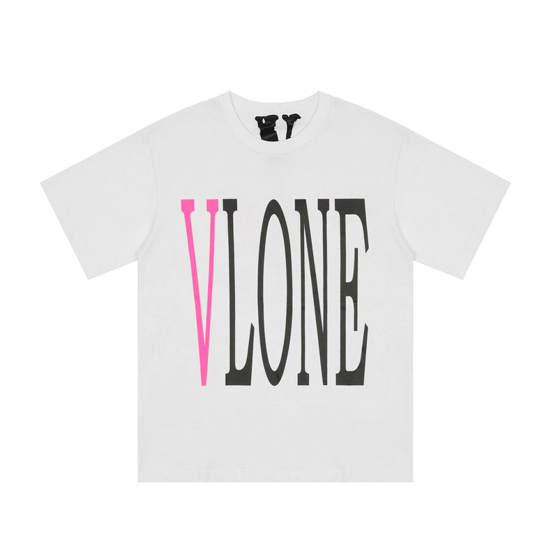 Vlone Street HipHop Loose Short Sleeve Tshirt Men and Women Couple Pink Printing Half Sleeve Tshirt