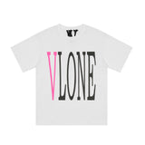 Vlone Street HipHop Loose Short Sleeve Tshirt Men and Women Couple Pink Printing Half Sleeve Tshirt
