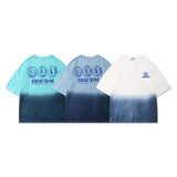 Men Tshirts Summer Smiley Face Printed Gradient Short Sleeve All Cotton Loose Casual Street