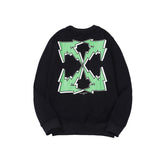 Off White Sweatshirts Long Sleeve round Neck Sweater Autumn and Winter Lightning Arrow Pattern round Neck Terry Sweater for Men and Women