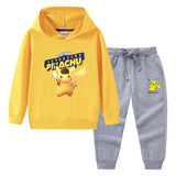 Children Pokemon Pikachu Hoodie & Pant Set Hooded Sweater Trousers Two-Piece Baby Cotton Sweater Suit
