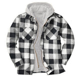 Mens Flannel Jacket with Hoodie Ordinary Casual Hooded Long Sleeve Zipper Plaid Jacket