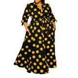 Women Plus Size Maxi Dresses Shirt Long Sleeve Dotted Prints Dress