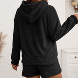 Women Sherpa Jacket Hooded Sweater Set Casual Homewear Double-Sided Plush Two-Piece Set