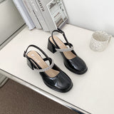 Nude Pumps Block Heel Mary Jane Sandals