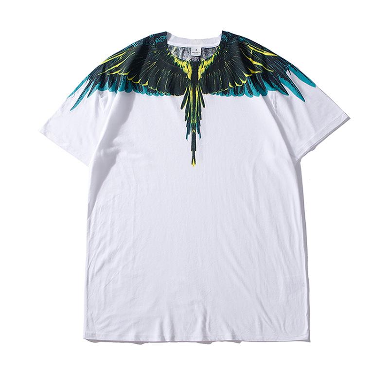 Marcelo Burlon T Shirt Black and White Yellow Green Wings Feather Printed Short Sleeve T-shirt Men and Women Couple Harajuku Half Sleeve