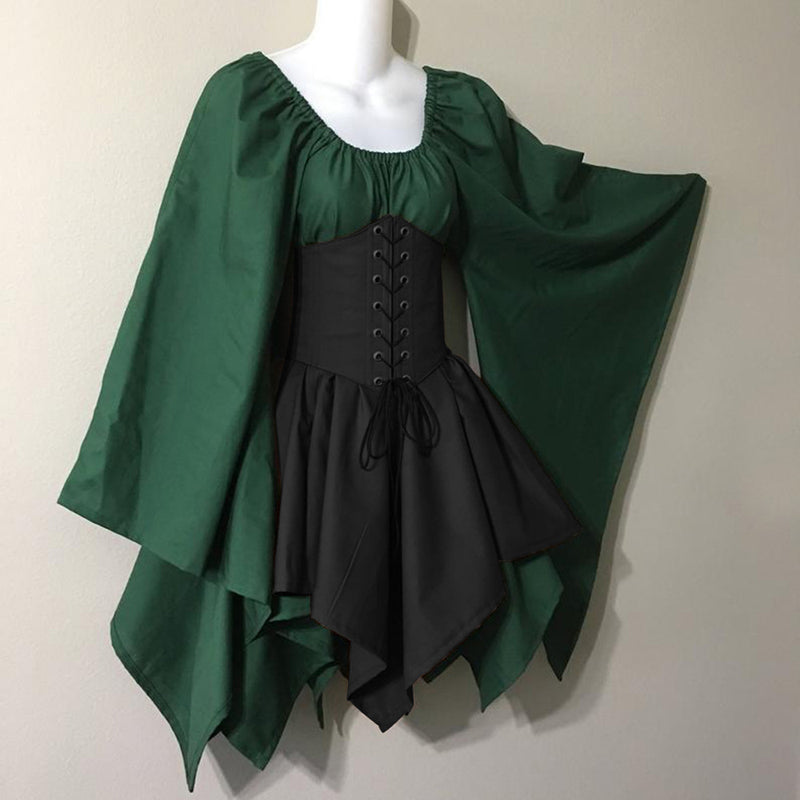 Vintage Empire Waist Dress Party Long Sleeve Women's Stitching Dress