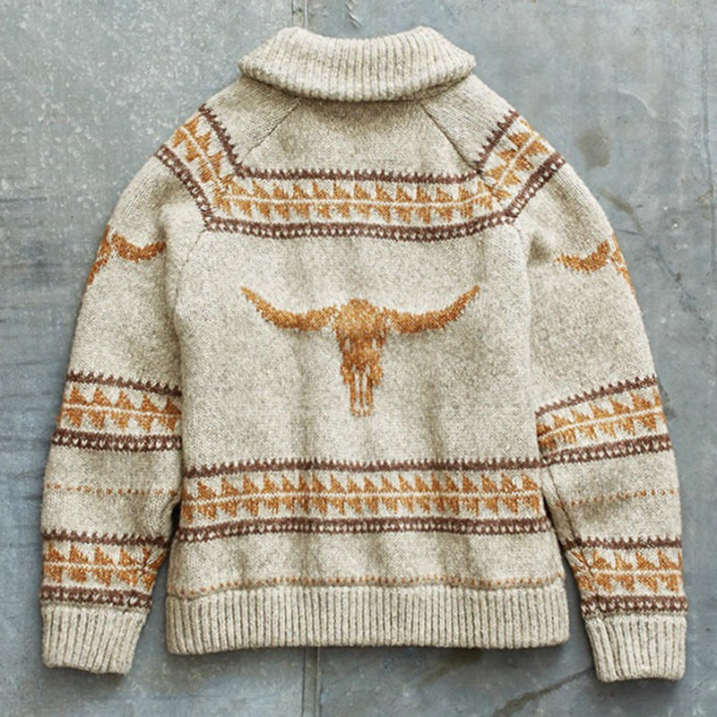 John Dutton Jacket Autumn and Winter Knitted Cardigan Sweater Long Sleeve Lapel Jacquard Coat