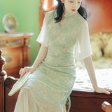 Women cottagecore Dress Vintage Embroidered Cheongsam Dress Midi Dress Summer
