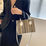 The Teacher Tote Vintage Crossbody Large Capacity Shoulder Bag Simple Color Plaid Stitching Portable Women's Bag