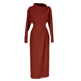 Work Dresses for Teachers Long Dress Winter Temperament Commute Solid Color Dress