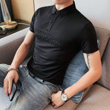 Men Polo Shirts Slim-Fit Lapel Short-Sleeved T-shirt