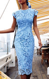 Knee Length Semi Formal Dresses for Wedding Women's round Neck Sleeveless Pencil Skirt Midi Dress