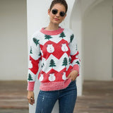 Ugly Christmas Sweater Snowman Christmas Tree Knitwear Loose Long Sleeve Pullover Crew Neck Sweater Women