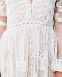 Semi Formal Dresses for Wedding Women's Lace Long Sleeve V-neck Solid Color Summer Dress