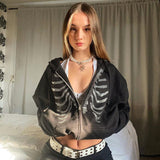 Skeleton Hoodie Autumn Sexy Loose Hooded Zipper Top