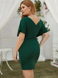 Women Plus Size Mini Dressesv Collar Slim-Fit Sheath Dress