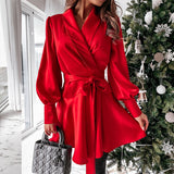 Work Dresses for Girls Women's Casual Fashion Solid Color Shirt Dress Short Skirt Women's Dress Autumn and Winter