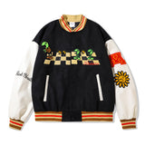 Letterman Jacket Outfit Senior Jackets Varsity Baseball Coat Cartoon Embroidered PU Leather Sleeve Stitching Baseball Uniform Men