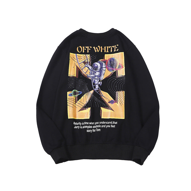 Off White Sweatshirts Long Sleeve round Neck Sweater Autumn and Winter Ladder Arrow Pattern Terry Sweater for Men and Women