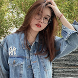 Yankees Retro Lapels Loose-Fitting Denim Clothes Fashion Coat