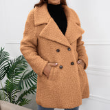 Women Sherpa Jacket Autumn and Winter Double Breasted Lamb Furry Coat Loose Lapels Plush Trench Coat