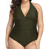 Women Plus Size Swimwear One-Pieces Halter Lace-up Slimming and Fashionable Swimsuit