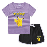 Children Pokemon Pikachu Tshirts & Shorts Casual Sports Sweat-Absorbent Suit Neutral