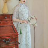 Women's cottagecore Dress Mint Rose Cheongsam Summer Floral Dress for Women