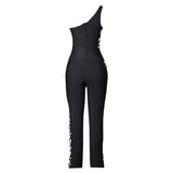 Women Bodycon Dress Spring and Summer One Shoulder Hollow Women Straight-Leg Pants