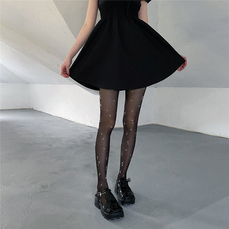 Women Legging Flower Socks Japanese White Jacquard Silk Socks