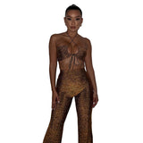 Women Top & Pant 2 Piece Set Halter Sexy Cutout Vest Slim-Fitting Straight Pants Suit