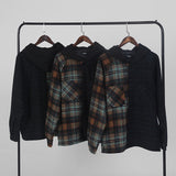 Mens Flannel Jacket Men's Pocket Autumn and Winter Loose Thickened Hooded Jacket
