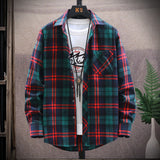 Mens Flannel Jacket Brushed Plaid Slim Fit Long Sleeve Shirt Men Casual Overshirt