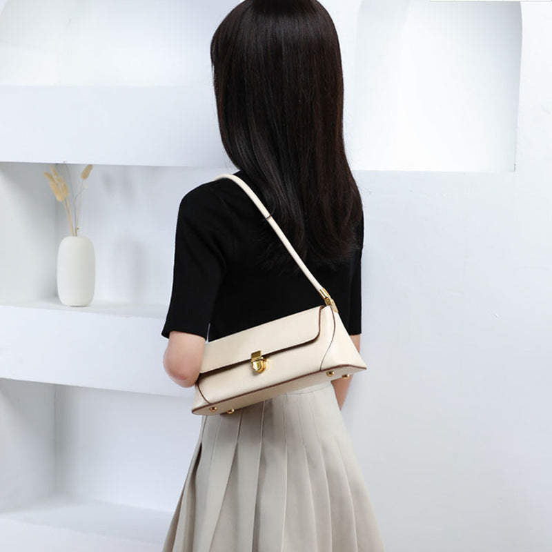 The Teacher Tote Underarm Genuine Leather Bag Women's Bag Cowhide Portable Baguette Bag Chest Bag