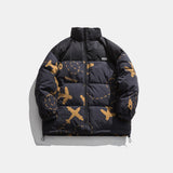 Man Fall Winter Outfis Winter Airplane Cartoon Print Stand-up Collar Cotton-Padded Coat Casual Top