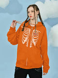 Skeleton Hoodie Love and Skeleton Rhinestone Pattern Women's Thread Sweater