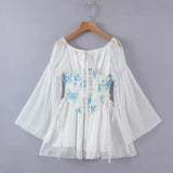 Vintage Empire Waist Dress Autumn Complex Flared Sleeve Waist Lace-up Dress