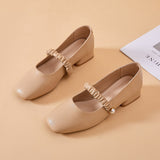 Nude Chunky Heel Vintage Mary Jane Shoes