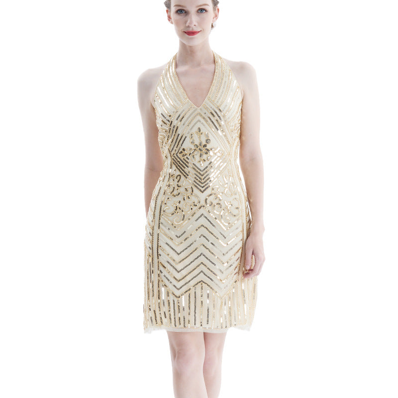 The Great Gatsby Prom Dresses Sequined Dress Halter Skirt Beaded Dress